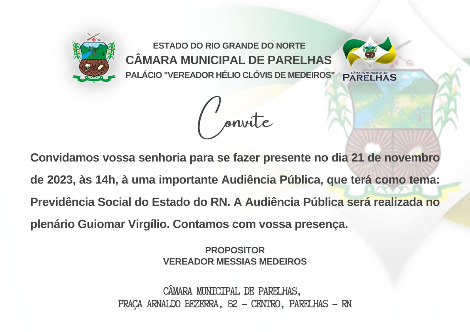 Câmara de Parelhas realiza audiência pública sobre a previdência social do RN